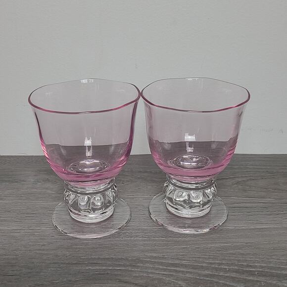 Gorham Crystal Rose Serenade Pink Double Old Fashioned Glasses Set of 2 - Picture 2 of 6